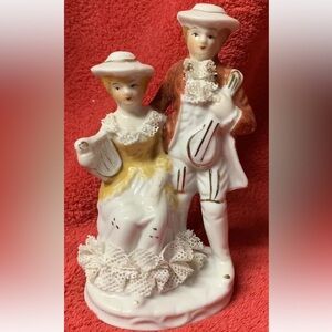 Vintage Bone China Lace Figurine Porcelain Victorian‎ Couple Hand Painted